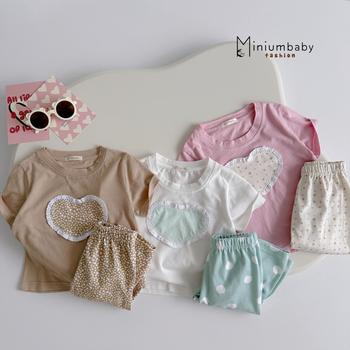 SB2390- bộ cộc quần lửng bé gái đính tim giữa ngực