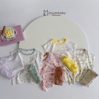 SB2389- bộ  sát nách bé gái phối cổ quần màu trơn, áo in họa tiết