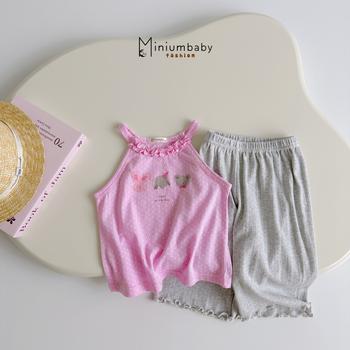 Bộ cổ yếm bé gái chấm bi in thỏ, voi, gấu