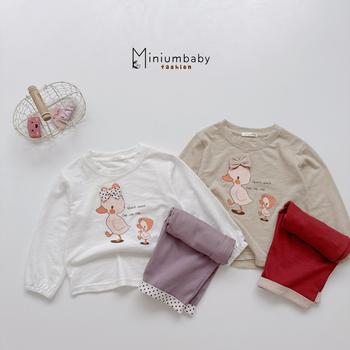 SB2404- bộ dài tay bé gái in 2 chú vịt đính nơ
