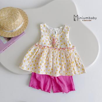 SB2431- bộ sát nách babydoll bé gái in thỏ