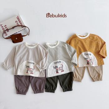 SB2384- bộ dài tay kẻ ngang nhỏ in cún creature