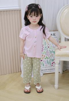 SB2451- bộ cộc tay cổ sen bé gái in chữ flower đính tai thỏ