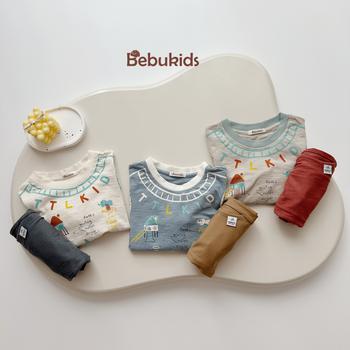 SB2448- bộ dài tay bé trai in chữ TTLKID, ngôi nhà