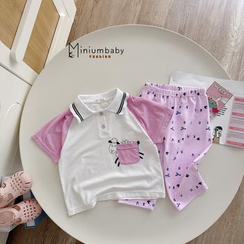 Bộc cộc tay quần lửng phối cổ kẻ túi in bò cừu