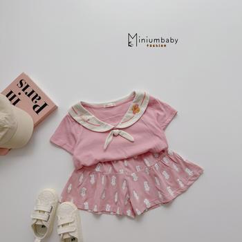 Bộ cổ sen thắt nơ in chữ hello, thỏ