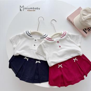 Bộ cộc quần váy bé gái có cổ