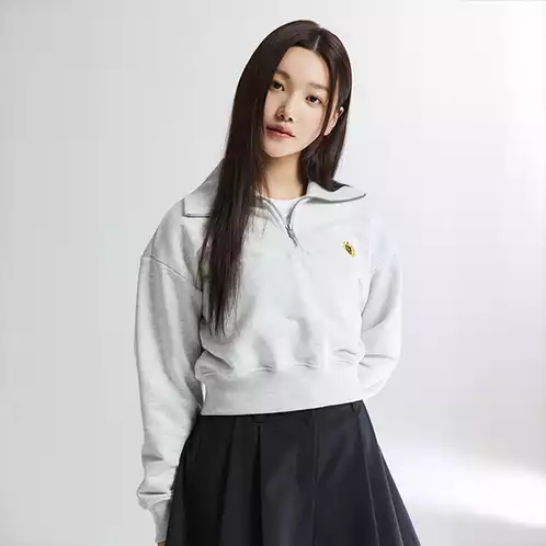 Product image - SPAO HUNT Crop Embroidery Half Zip Up Sweatshirt