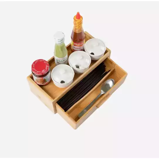 Product image - Hộp đựng đũa muỗng gia vị gỗ MDF, có ngăn kéo, 2 tầng, phù hợp cho gia đình, quán ăn