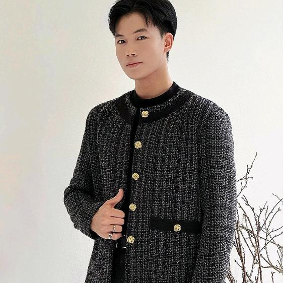 Product image - M2- áo dạ nam 2025 chất dạ tweed cao cấp màu  đen phối ren