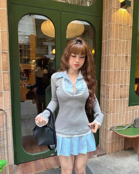 Product image - Váy cổ sơmi phối viền ren