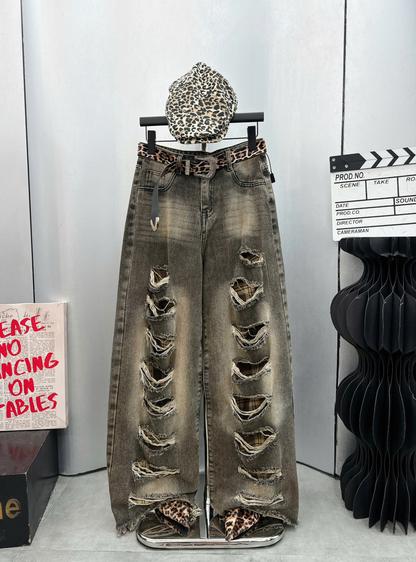 Product image - jean mài rách lót vải kẻ