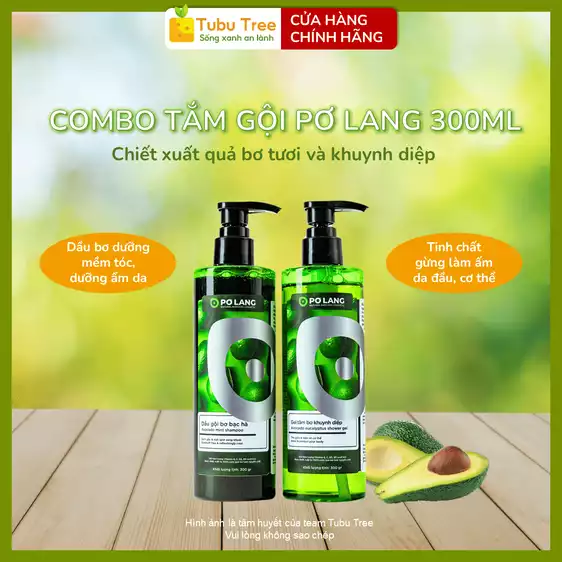 Product image - Combo Dầu Gội Bơ Bạc Hà & Gel Tắm Bơ Khuynh Diệp Pơ Lang