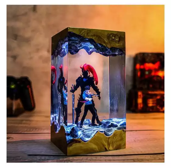 Product image - Sung .Jin. woo Fi. gure Epoxy lamp, Custom Solo Leveling Sung. Jin. Woo Fi.gure Night Light, Custom Lamp Resin, Resin Diorama, (Size S)