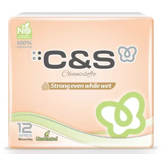 Product image - Khăn giấy lau tay bỏ túi C&S (Lốc 12 gói - 8 tờ x 4 lớp )