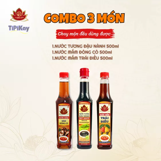 Product image - [Combo 3 món] 1 Nước Mắm Đông Cô 500ML + 1 Nước Mắm Chay Trái Điều 500ML + 1 Nước Tương Đậu Nành 500ML