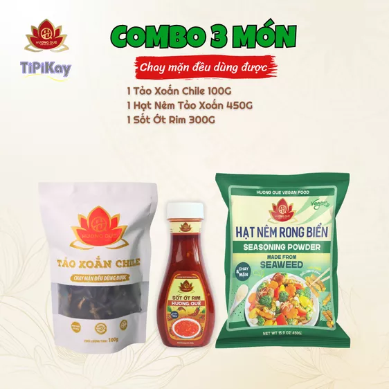Product image - [Combo 3 món] 1 Hạt Nêm Rong Biển 450G + 1 Sốt Ớt Rim Hương Quê 300G + 1 Tảo Xoắn Chile 100G