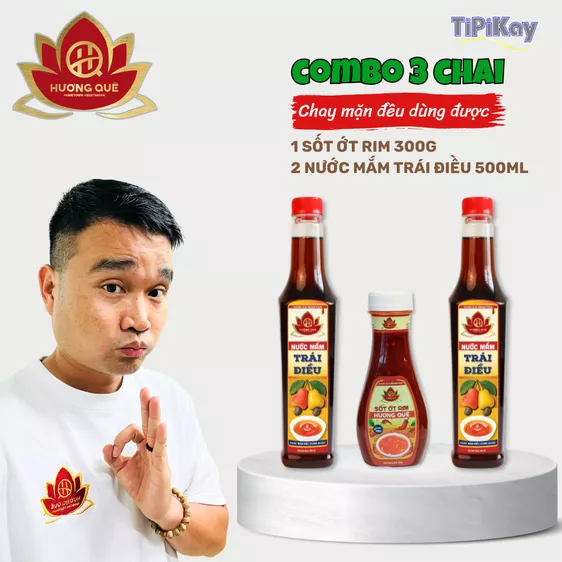 Product image - [Combo 3 món] 2 Nước Mắm Trái Điều 500ml + 1 Sốt Ớt Rim Hương Quê 300G
