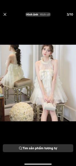 Product image - Sét đầm tơ tầng cổ lưới