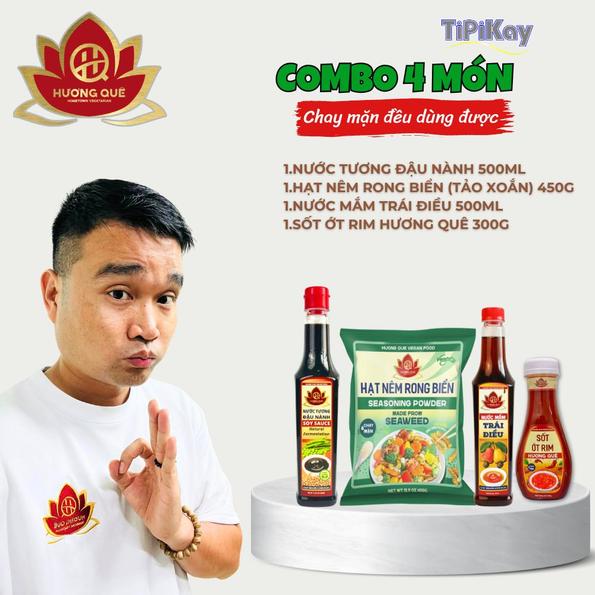 Product image - [Combo 4 món] 1 Nước Tương Đậu Nành 500ml + 1 Nước Mắm Trái Điều 500ml + 1 Sốt Ớt Rim 300G + 1 Hạt Nêm Rong Biển 450G