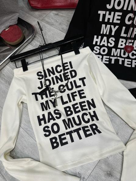 Product image - Áo Trễ Vai Tay Dài Thun Tăm In chữ Since