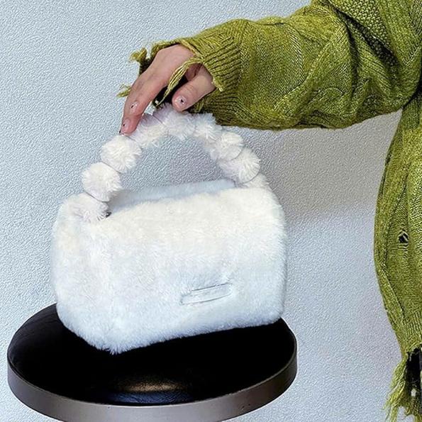 Product image - Túi lông trắng đựnġ đồ trang điểm, phụ kiện dễ thương cỡ 20 - Túi Trang diểm