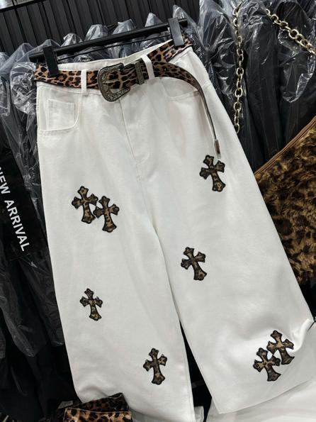 Product image - jean kaki phối họa tiết da báo