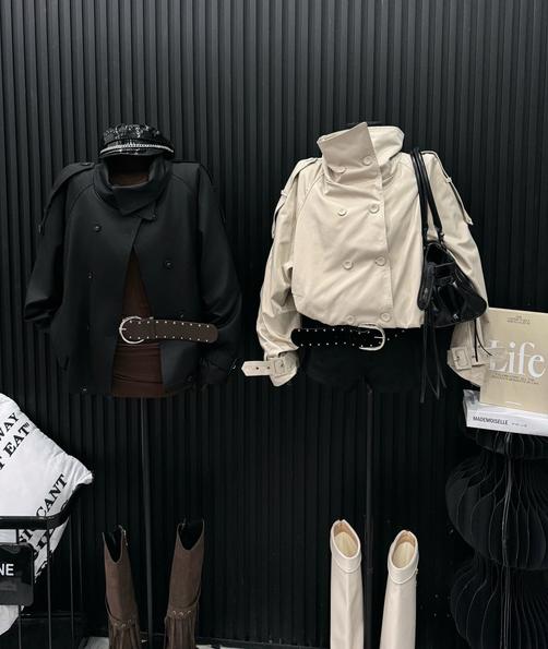 Product image - áo kaki dáng ngắn cúc cổ lọ