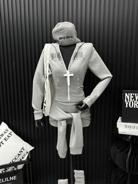 Product image - set nỉ áo mũ + quần buộc nơ cách điệu