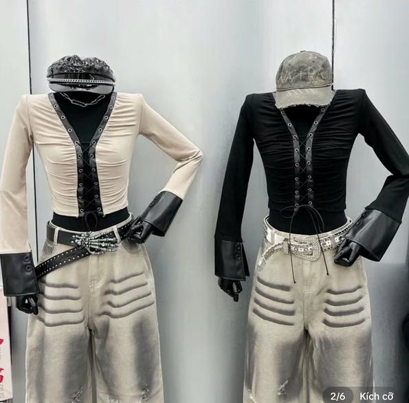 Product image - Áo Tay Dài Phối Da