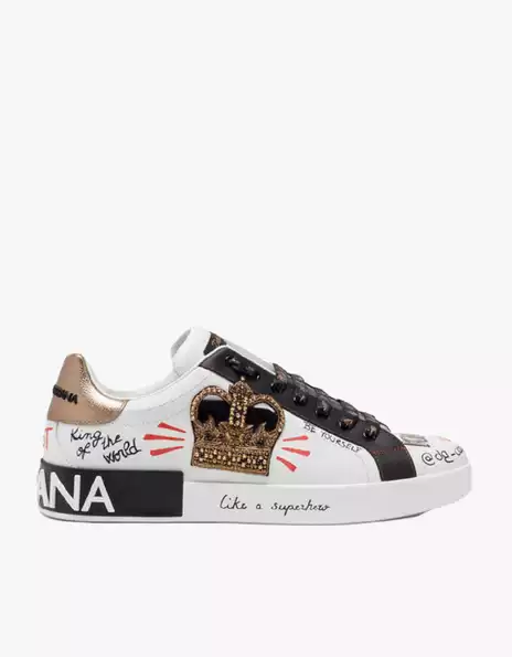 Product image - Dolce & Gabbana Portofino Sneakers In Printed Nappa Calfskin With Patch 'White'