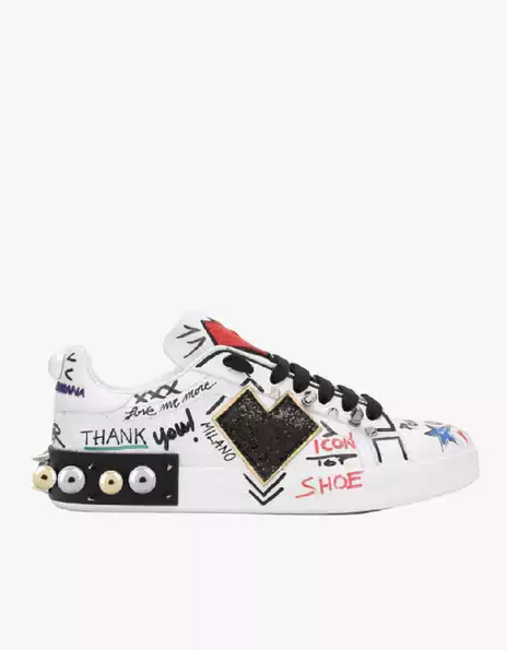 Product image - Dolce & Gabbana Printed Calfskin Portofino Sneakers With Patch 'Multicolor'