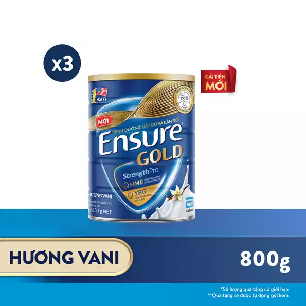 Product image - (Combo 3 lon) Sữa Ensure Gold chính hãng dạng bột hương vani 800g - Date 2027