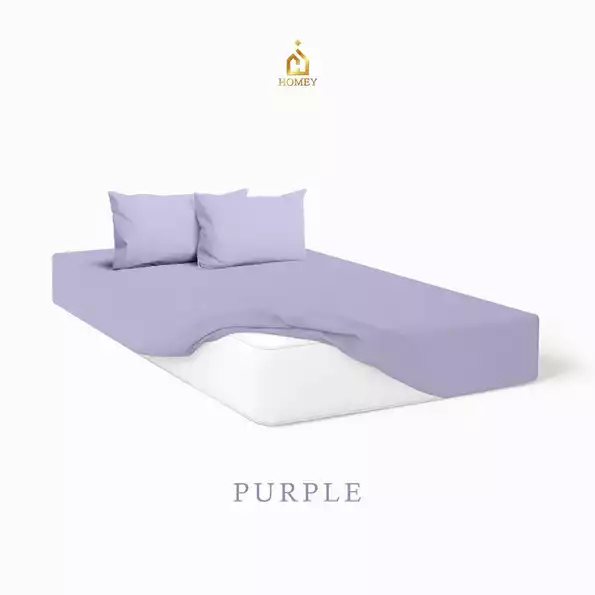 Product image - Purple Bedsheet - 3in1 Fully Garterized Fitted Bedsheet Set with Pillowcases - 100% Cotton | Homey