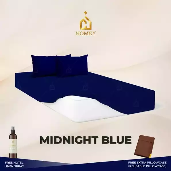 Product image - Midnight Blue - 3in1 Fully Garterized Fitted Bedsheet Set with Pillowcases - 100% Cotton | Homey