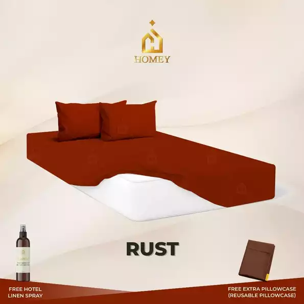 Product image - Rust - 3in1 Fully Garterized Fitted Bedsheet Set with Pillowcases - 100% Cotton | Homey