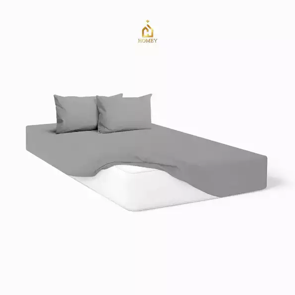 Product image - Light Gray - 3in1 Fully Garterized Fitted Bedsheet Set with Pillowcases - 100% Cotton | Homey