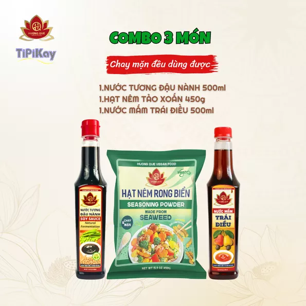 Product image - [Combo 3 món] 1 Nước Tương 500ML + 1 Hạt Nêm Rong Biển 450G + 1 Nước Mắm Trái Điều 500ML
