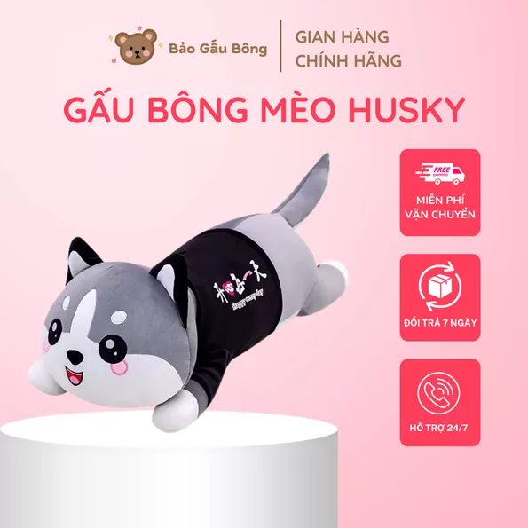 Product image - Gấu Bông Mèo Husky Thân Dài, Mềm Mịn, Ôm Siêu Thích