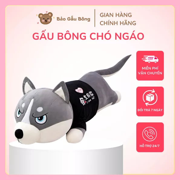 Product image - Gấu Bông Chó Ngáo Husky Mặc Áo Yếm Dễ Thương, Mềm Mịn