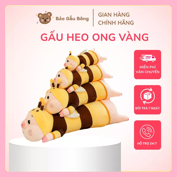 Product image - Gấu Bông Heo Ong Vàng Siêu Đáng Yêu, Thú Nhồi Bông Cute Cao Cấp, Gối Ôm Ngủ Êm Ái