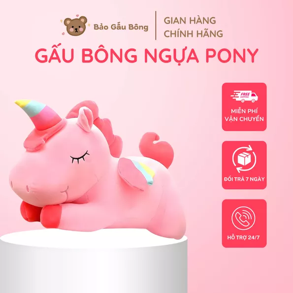 Product image - Gấu Bông Ngựa Pony Unicorn Hồng Mềm Mịn Dễ Thương, Gối Ôm Thú Nhồi Bông Cao Cấp
