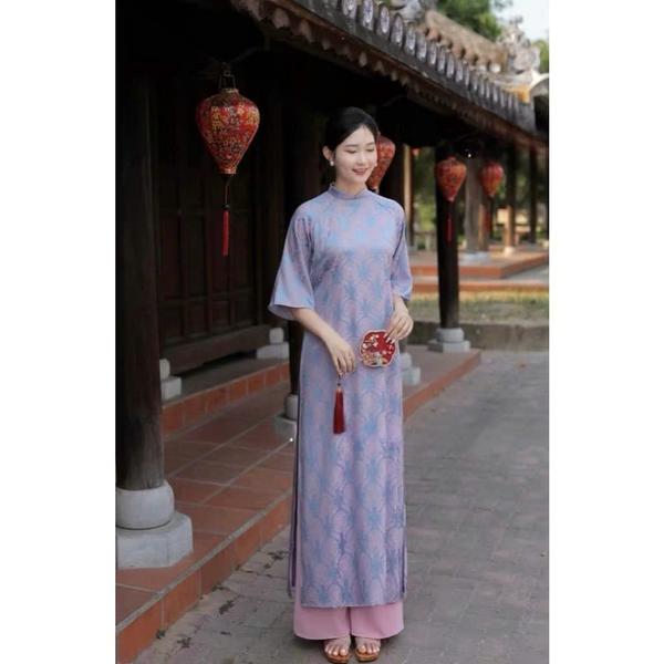 Product image - Áo Dài cách tân Gấm họa tiết Thọ Dơi CAO CẤP dáng suông tay lỡ mặc lễ Tết, Áo Dài Tết - Áo Dài Nấm House