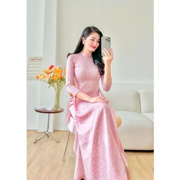 Product image - Áo dài gấm tơ họa tiết chuồn chuồn,áo dài nữ truyền thống 2 tà tay lỡ đi kèm quần lụa mềm mại