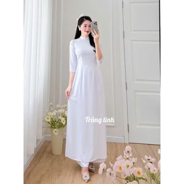 Product image - Áo Dài Lụa Mỹ Cao Cấp Cotton Trơn Trẻ Trung Cho Các Bạn Nữ (hàng loại 1) kèm quần cùng chất.