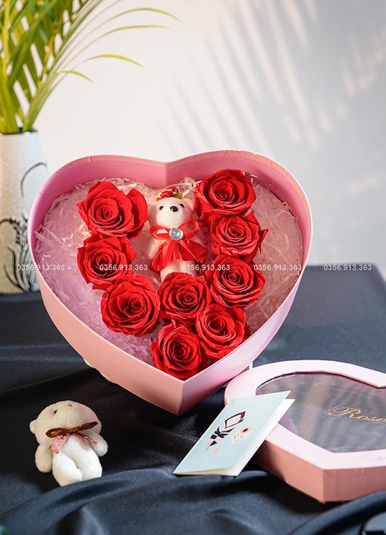 Product image - Hộp trái tim gấu 9 bông hoa hồng vĩnh cửu