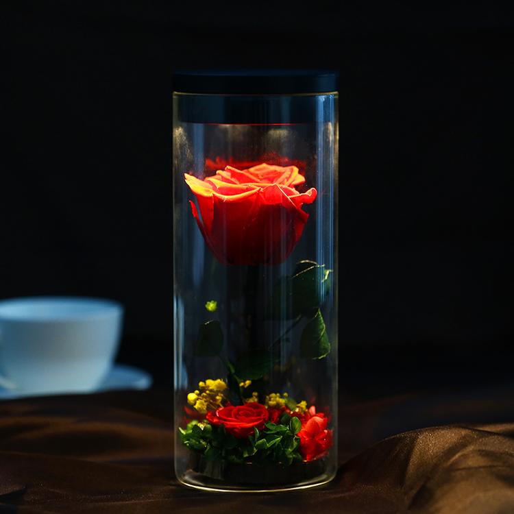 Product image - Bình hoa hồng bất tử có đèn Led làm đèn ngủ