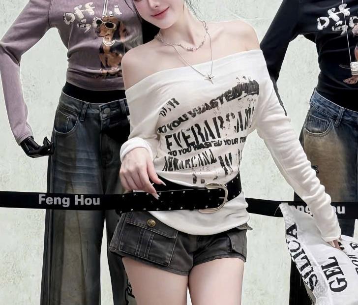 Product image - áo trễ vai in chữ