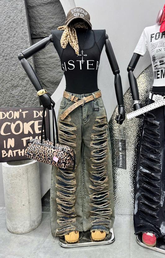 Product image - jean xuông mài rách 2 lớp