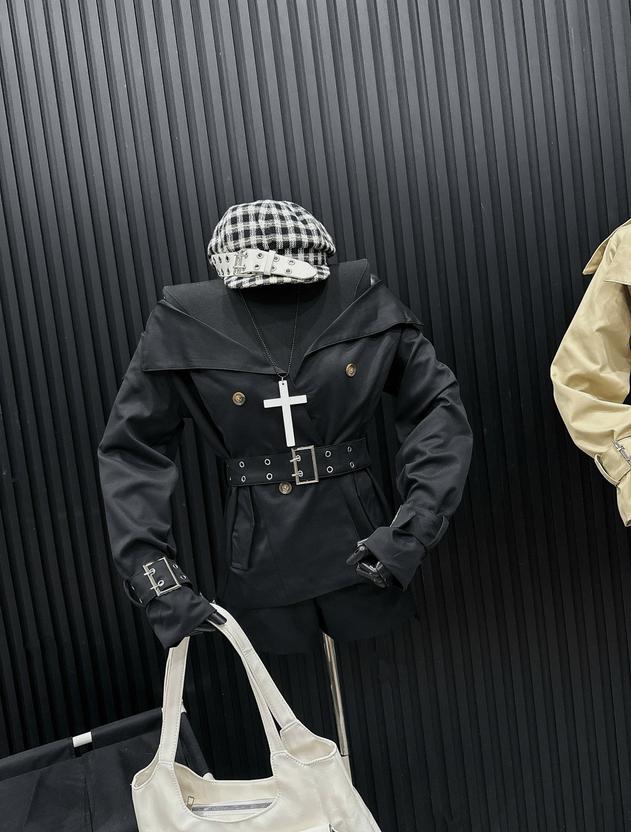 Product image - set bộ áo khoác dài tay kèm đai phối quàn đùi